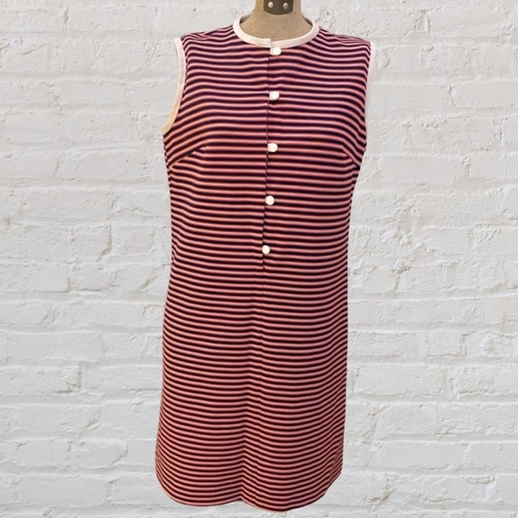Vintage Dresses & Skirts - VINTAGE Mr Sweets Pink Blue Striped Sleeveless Above Knee Shift Dress